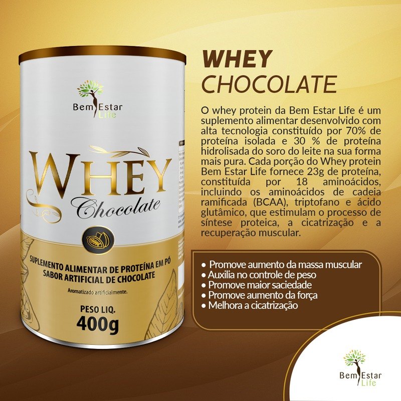 WHEY PROTEIN CHOCOLATE 400 GR, *70% ISOLADO / 30% HIDRIOLISADO*